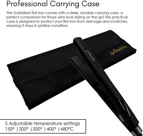 GoNaked Titanium Hair Straightener, Professional Styling Tool for Hair, Salon-Quality High Heat 480 Degree Flat Iron with Carrying Case 1.25" Floating Titanium Plates