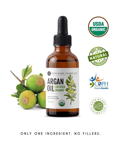 Kate Blanc Cosmetics Argan Oil - 100% Pure & USDA Organic | Cold Pressed for Hair, Face & Skin (4oz)