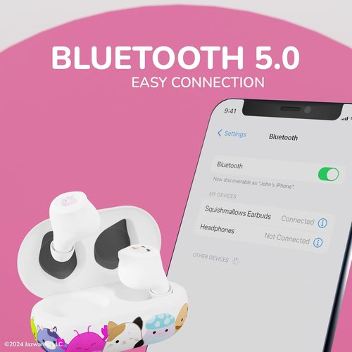iJoy Squishmallows Bluetooth Earbuds with Charging Case- Wireless Headphones with Built-in Mic + Up to 30 Hours Playtime – Squishmallows Gifts for Girls, Boys, Women, Men and All Squish Squad Fans