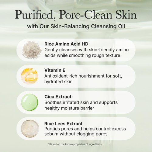 ARENCIA Pore Melt Cleansing Oil - Non-Comedogenic Makeup Remover with Rice Amino Acids & Vitamin E, 6.76 fl oz