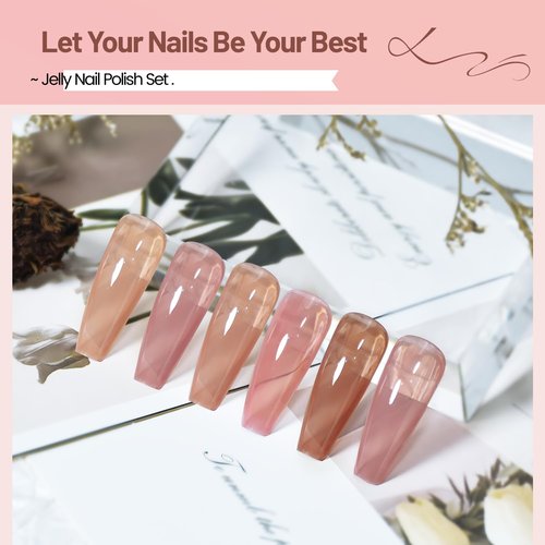 OpenLive Jelly Nail Polish Set - 6 Quick Dry Colors for DIY Nail Art | Nude Pink & Pale Purple