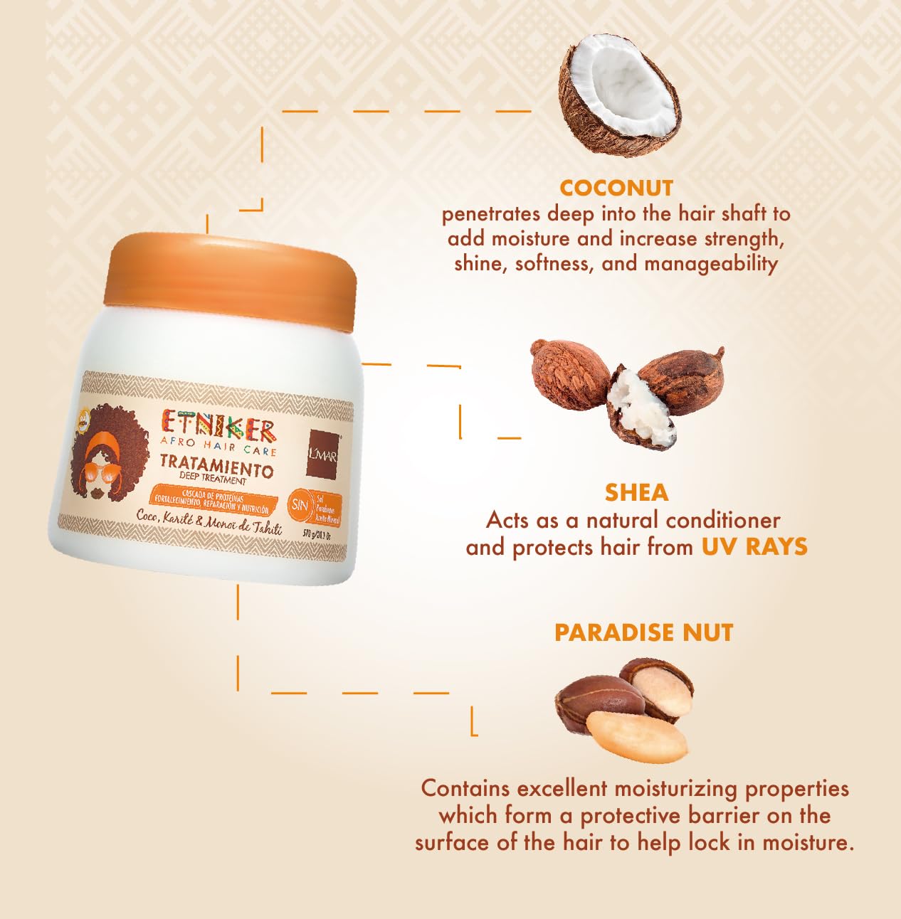 Etniker Deep Treatment Curly or Afro Hair Cocout Karite L'mar | Lmar Tratamiento Profundo Capilar - Cabello Rizado u Ondulado 20oz-570gr