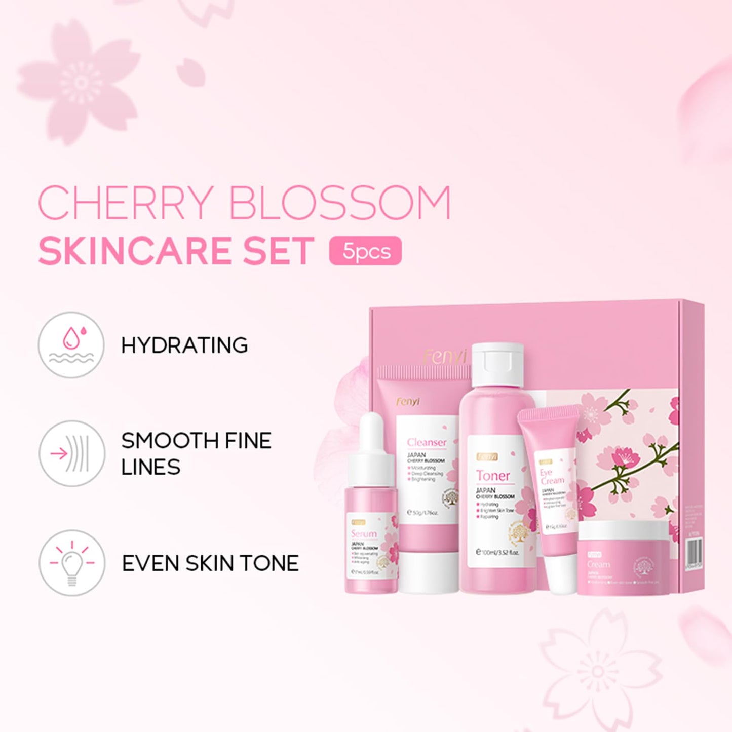 Sakura Skin Daily Skincare Set Gentle Skin Cleaning & Care Teenage Girls and Women Gift Set, Cherry Blossom Skin Care Sets & Kits, Facial Kit for Women & Girls, Hydrating & Soothing Travel Skincare