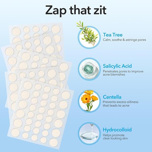 QUSTERE Pimple Patches for Face, Hydrocolloid Acne Patches, Cute Round Shape Zit Covers, Spot Stickers with Tea Tree, Salicylic Acid & Cica Oil| 2 Sizes (9mm, 12mm) |288 Count
