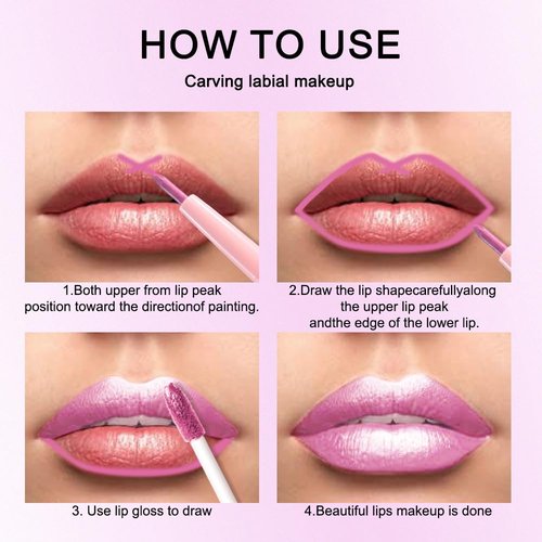 Evpct Pink Metallic Glitter Lip Liner & Lipstick Combo - Long-Lasting Waterproof Rose Pink Shimmer Set