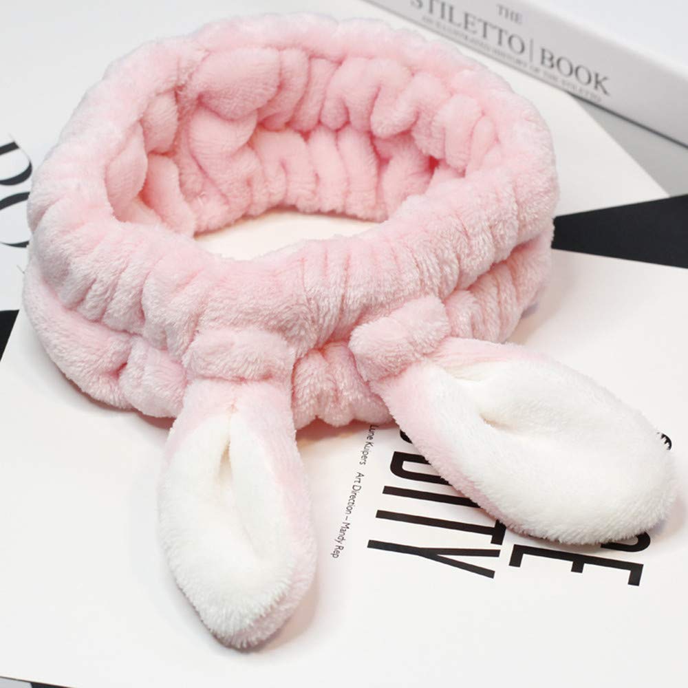 Skiennix Women’s Flannel Bunny Ear Makeup Headband - Soft & Elastic, 2-Pack for Comfort and Style