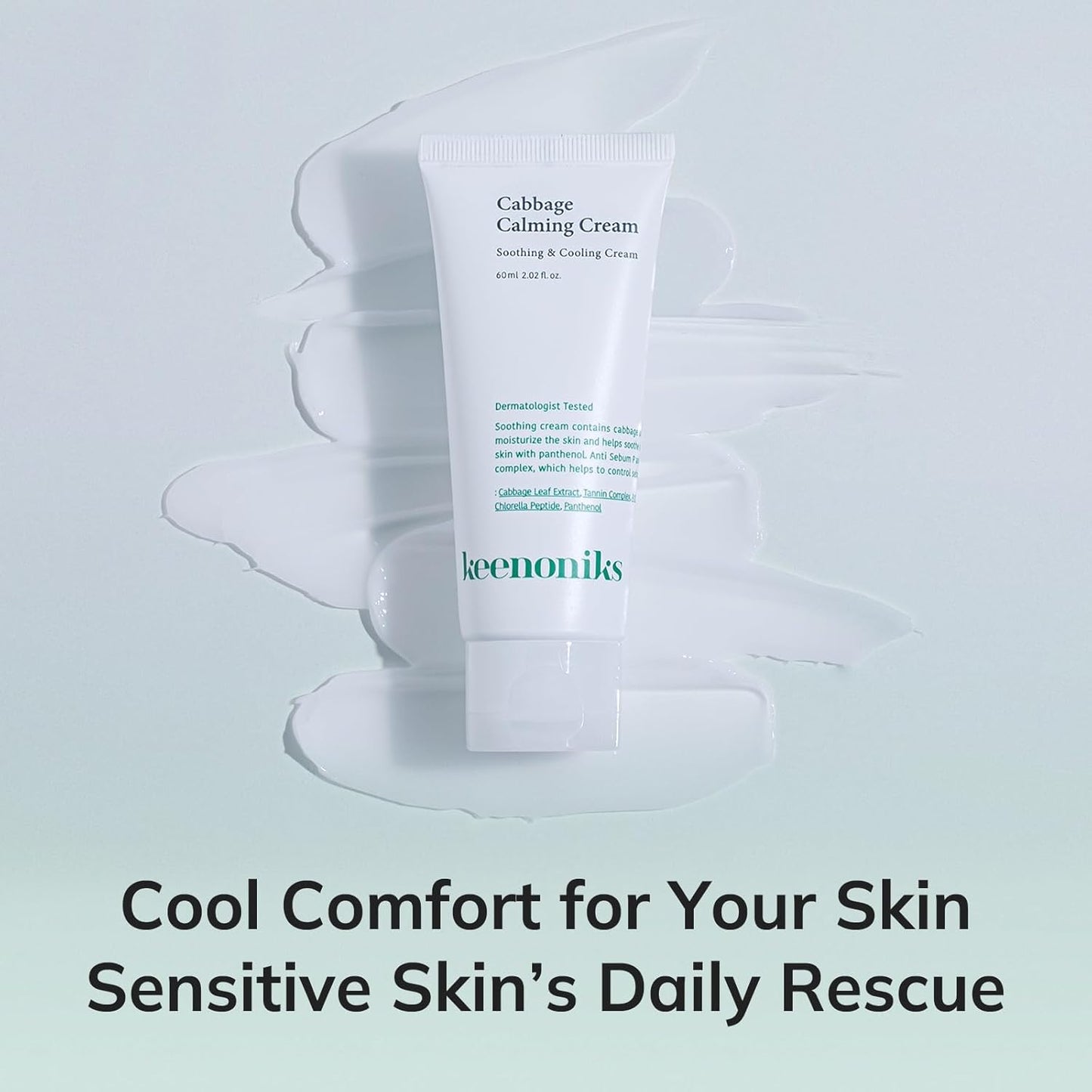 Keenoniks Cabbage Calming Cream - Instantly Hydrate & Tighten Pores - Korean Moisturizer for Sensitive Skin - 60ml
