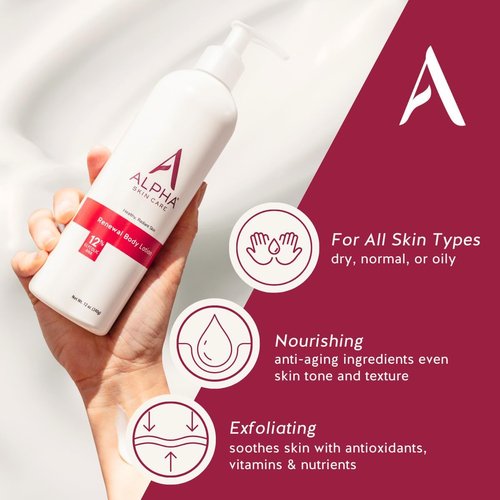 Alpha Skin Care Revitalizing Body Lotion, 12% Glycolic AHA, Simple & Effective Daily Moisturizer Hydroxy Acid, Hydrates & Exfoliates for Soft, Smooth Skin, Anti-Aging, 12 Oz, Pack of 3