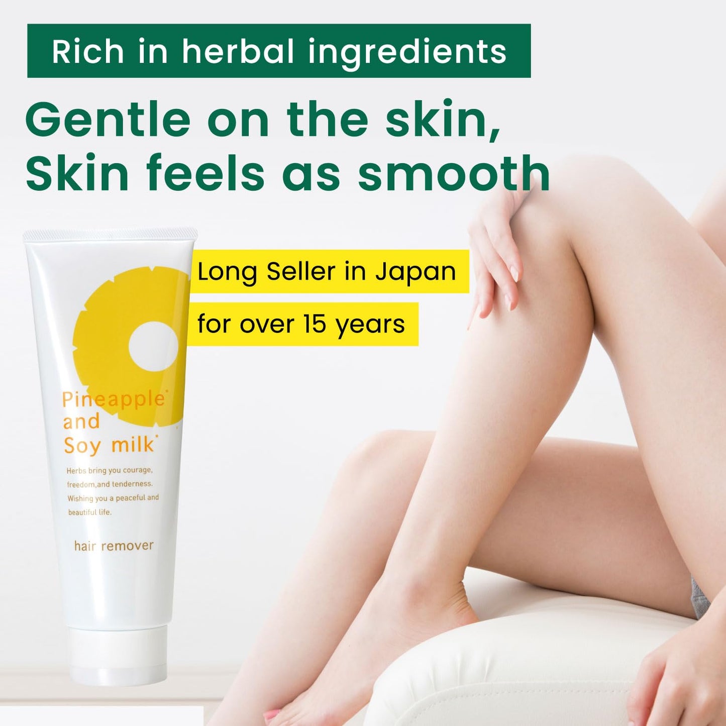 SUZUKI HERB LABORATORY Hair Removal Cream (8.1 OZ / 230g) and Hair Minimizing Lotion (3.52 FL. OZ / 100mL) with Pineapple and Soymilk for Sensitive Skin, Made in Japan