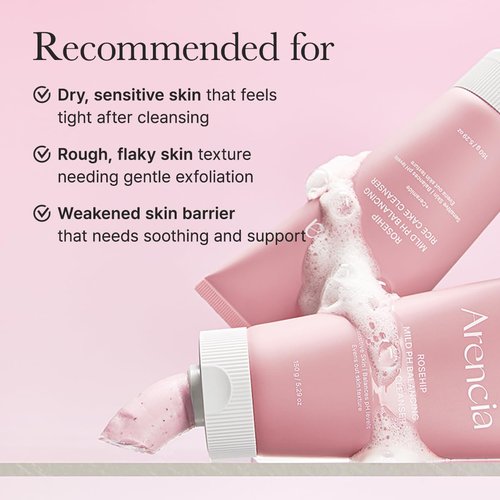 ARENCIA Rosehip Rice Cake Cleanser - pH Balancing Face Wash with Ceramide for Sensitive Skin, 5.29 oz