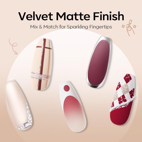 modelones 2PCS Matte Gel Top Coat Chrome Proof, Powder-Resistant No Wipe Velvet Finish Clear Gel Polish For Nail Art Painting Chrome Isolation Long Lasting DIY U V Manicure Gift for Women
