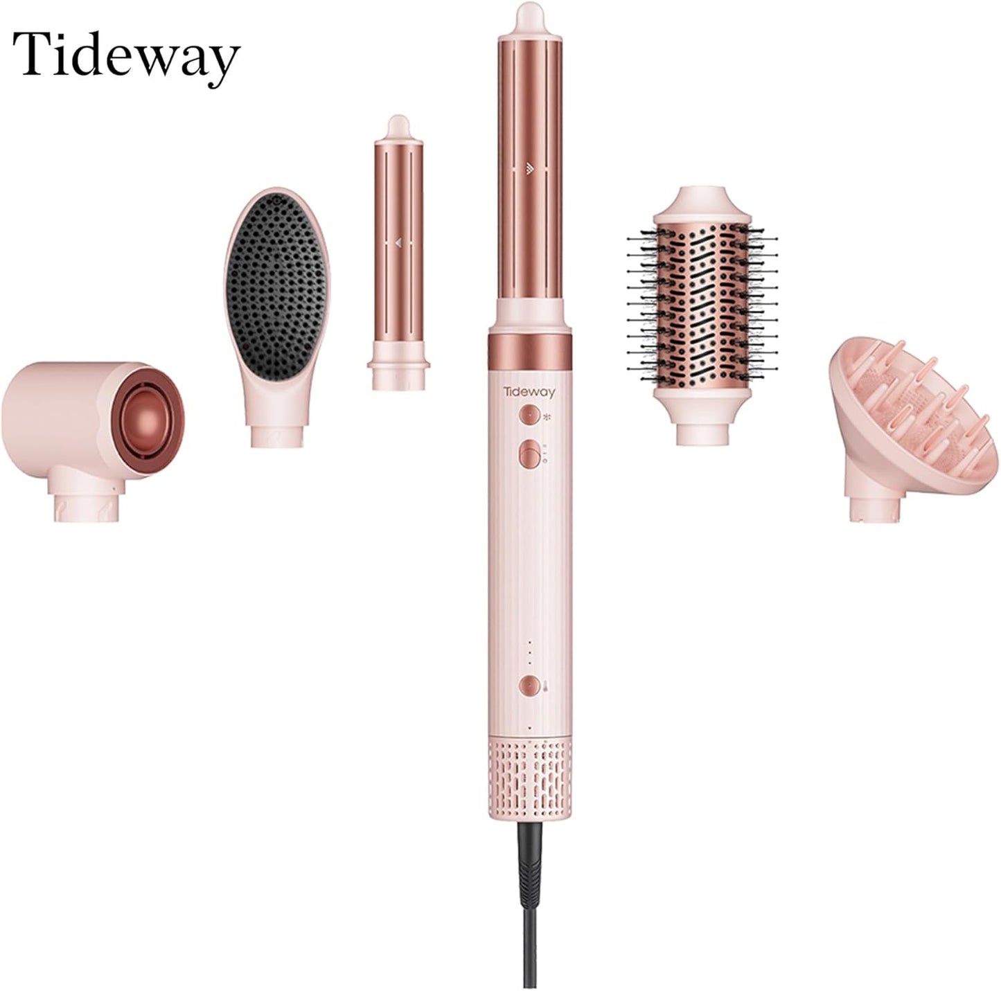 Tideway Prowaver 6-in-1 Hot Air Styler - Ionic Hair Dryer Brush with Auto Wrap Curlers | Fast Drying & Frizz-Free Hair