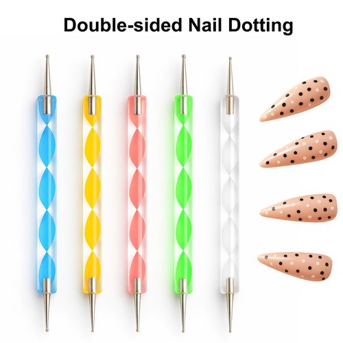 Nail Art Tools Set,15 PCS Nail Brushes,5 PCS Nail Dotting Tools,Nail Stands,Brush Holder,Tweezers,Double-Sided Tape,Nail Design Tools Kit for Press On Nails and Nail Painting