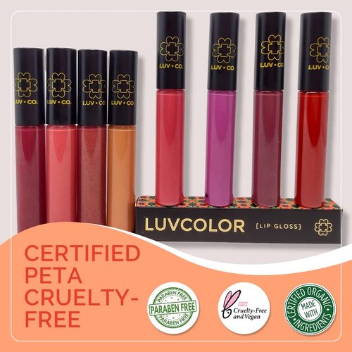 LUV+CO Lip Gloss - 90% Organic Moisturizing Formula | Non-Sticky Shine | Gold Glitter & Bronze Bollywood, 7ml
