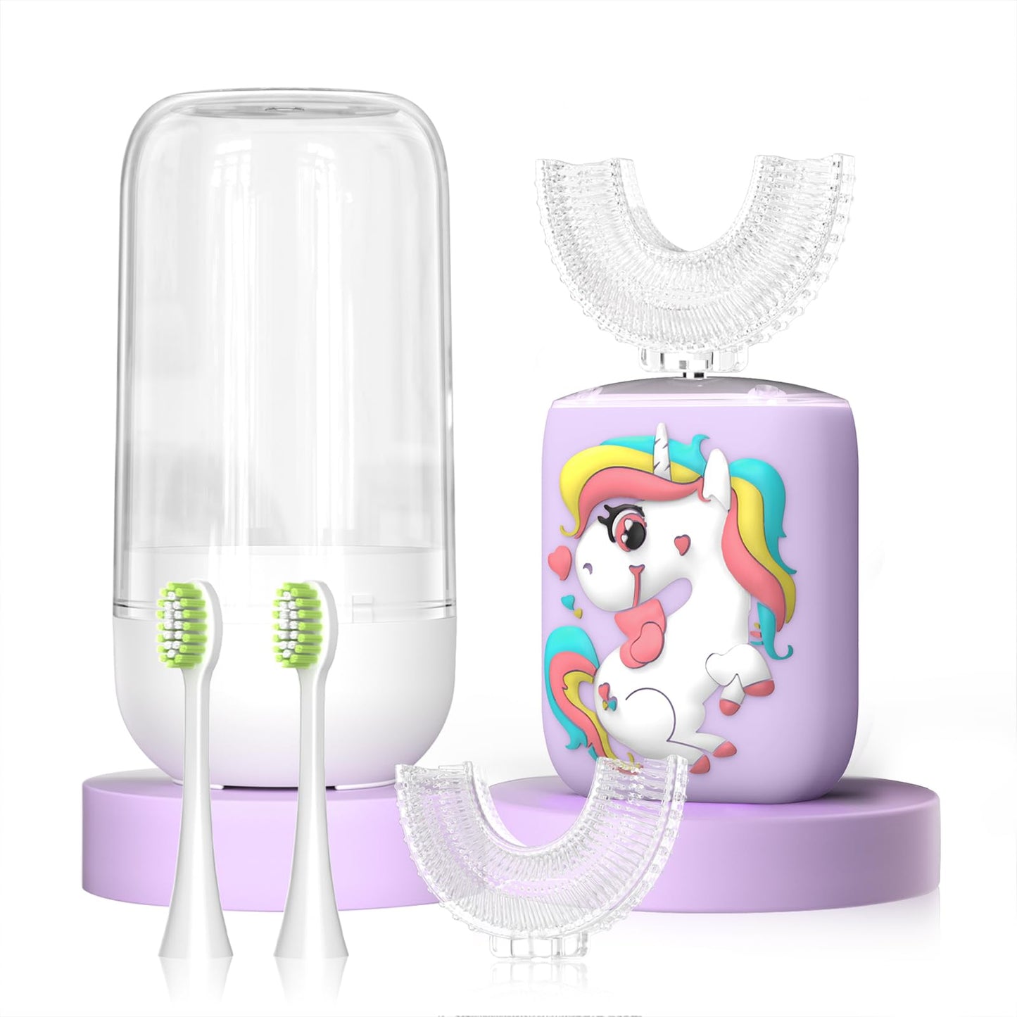 JEDURE Kids Electric Toothbrush U Shaped Toddler Auto Sonic Toothbrushes with 4 Brush Head,Cartoon Unicorn Ultrasonic Toothbrushes for Children 2-12 Years, Full Mouth Cleaning