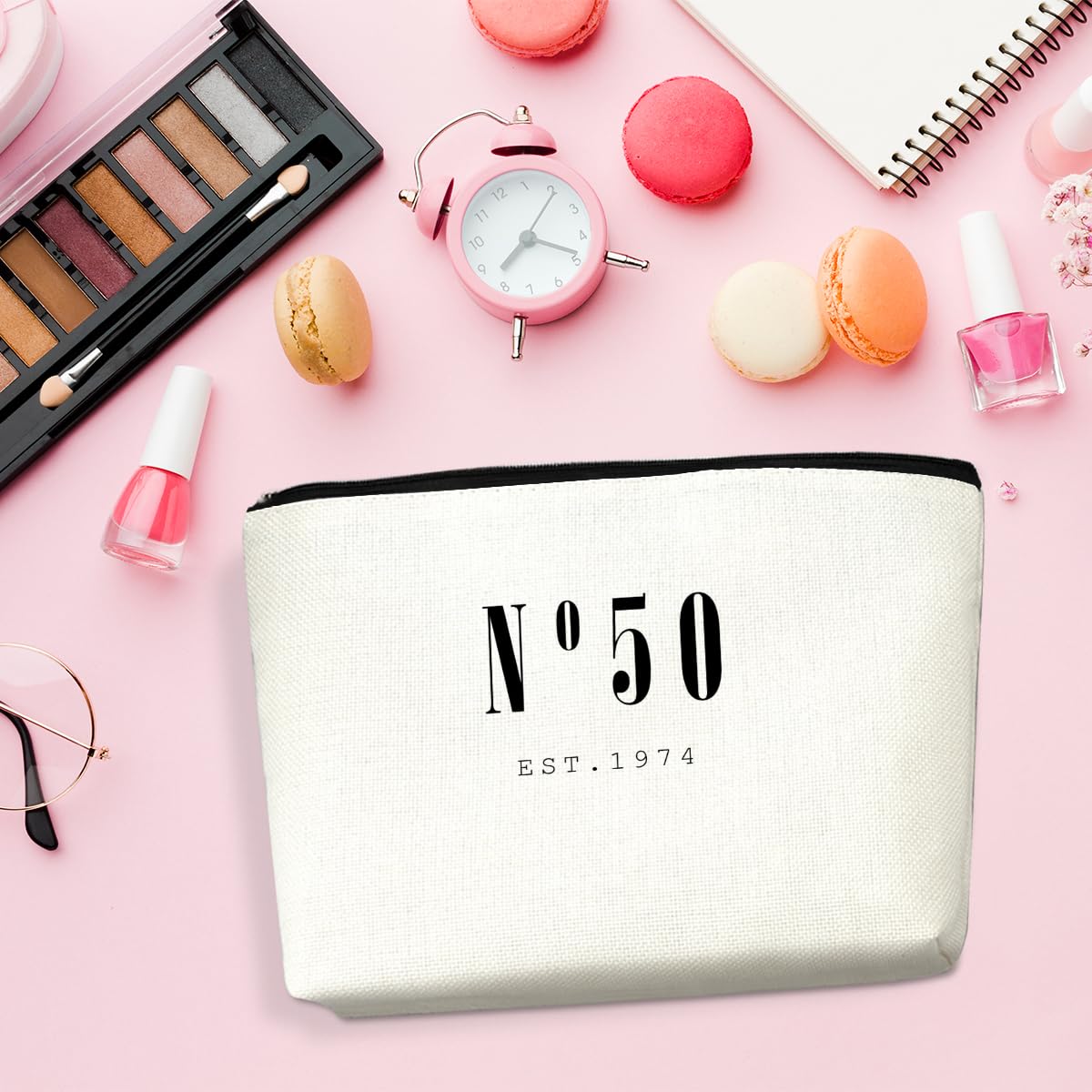 CVYW 1974 50th Birthday Gifts for Her Makeup Bag 50 Year Old Gifts for Women Cosmetic Bag 50th Birthday Gift Ideas for Female Friend Aunt Grandma Mom Retirement Birthday Travel Toiletry Bag