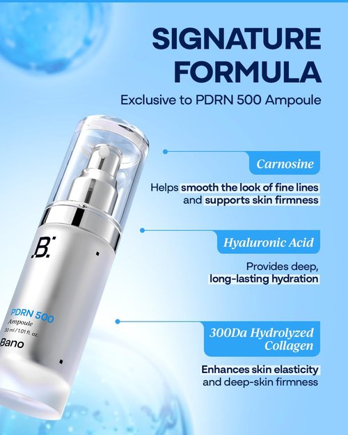 Bano PDRN 500 Ampoule - Firming Hydrating Serum with Peptides & Collagen | Fragrance-Free Korean Skincare | 1.01 fl oz