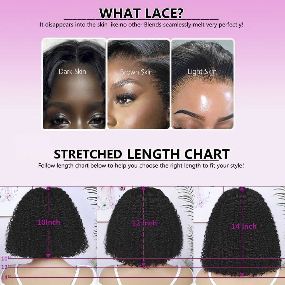 Water Wave Bob Wig Human Hair Glueless Pre Cut Stretched Length 12 Inch Wear and Go Glueless Bob Wigs For Black Women Wet and Wavy Short Bob Cut HD Lace Closure Wig 4x4 180% Density Middle Part Black