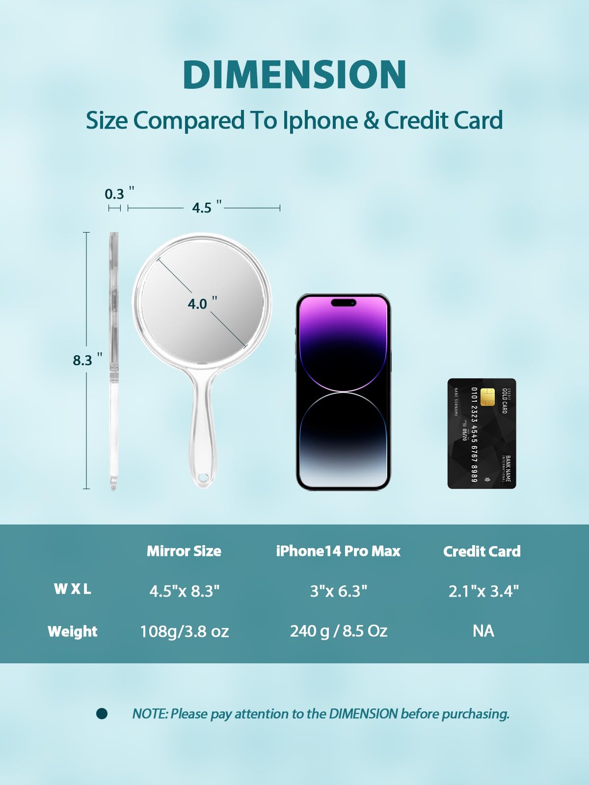 Macaki Hand Mirror, Double-Sided 1X/30X Magnifying Mirror with Handle, Acrylic, 8.3" L x 4.5" W, Clear, Pack of 1