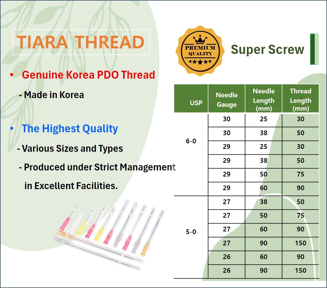 Tiara PDO Thread Lift Korea/Super Screw Type (10pcs) (29G25mm)