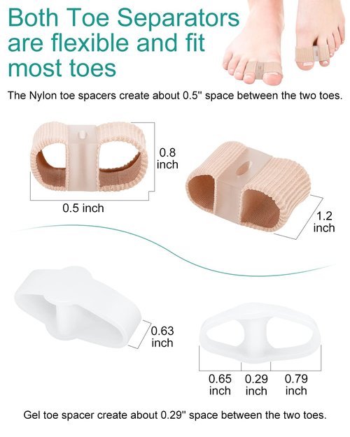 BLATOWN 4Pcs Toe Separators Bunion Corrector for Women Men, Gel Big Toe Spacers with 2 Loops for Feet, Hammer Toe Straightener, Elasticity and Soft (2Nylon+2Gel)