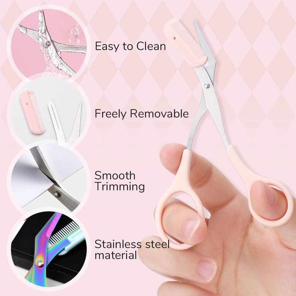hoehew Eyebrow Trimmer Scissor, 2024 New Eyebrow Scissors with Comb Precision Eyebrow Trimming Scissors, Non-Slip Eyebrow Cutter Hair Removal Eyebrow Scissors Makeup Tool (3PC A)