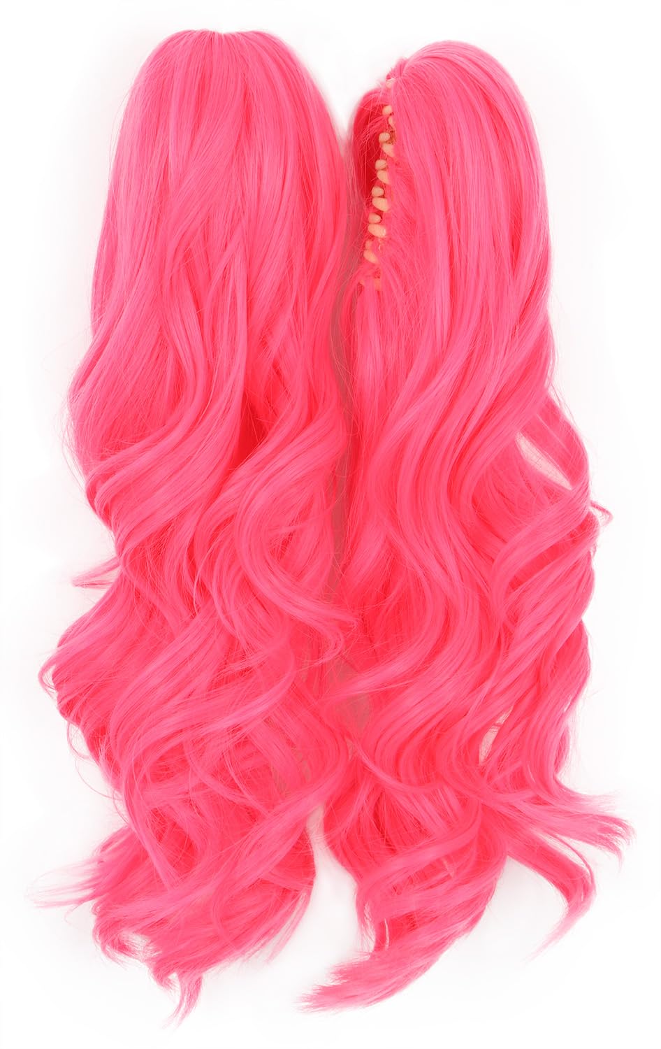 karlery Women's Long Ponytail Hot Pink Wig Lolita Clip In Thick Claw Drawstring Halloween Costume Pigtail Wig Anime Cosplay Wig