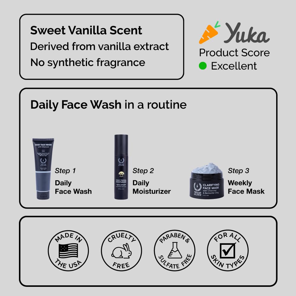 ZEUS Charcoal Face Wash for Men - Detoxifying Daily Cleanser for Oily Skin & Blackhead Removal