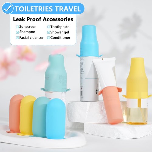 16 Pack Travel Essentials Silicone Bottle Covers,Accessories Luggage for Women Men,Travel Size Toiletries,Elastic Sleeves for Leak Proofing,Cruise Ship Essentials,Cruise Essentials 2024
