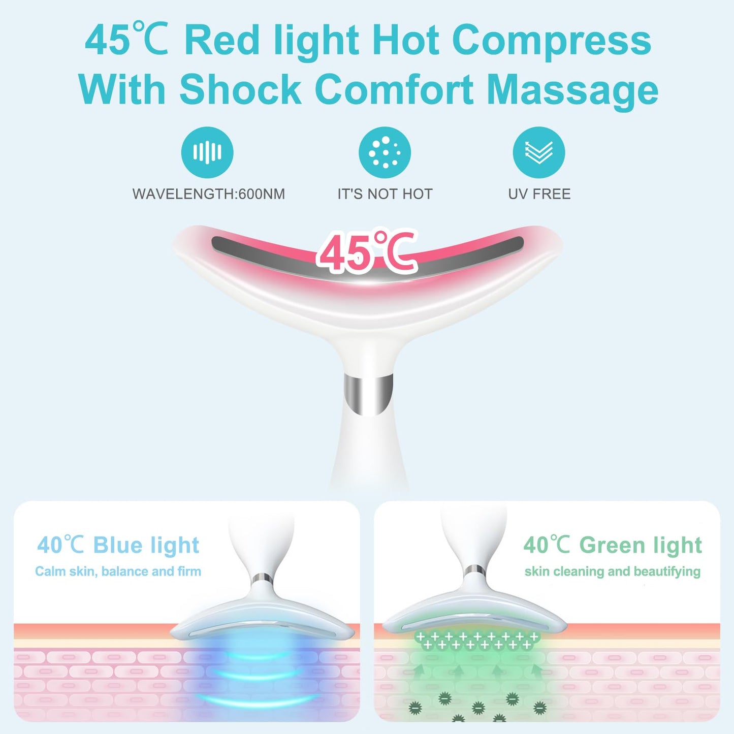 Neck Face Beauty Device, Skin Care Face Massager, 3 in 1 Facial Massage Tool with Heating & Vibration