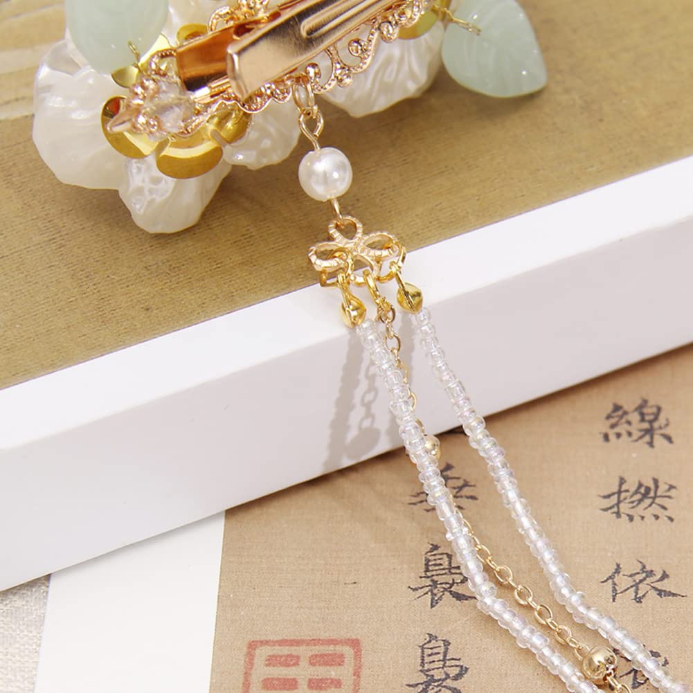 5 Pcs Flower Chinese Tassel Hair Stick Crystal Pearl Hanfu Hair Pins Classical Floral Bride Wedding Accessories for Women