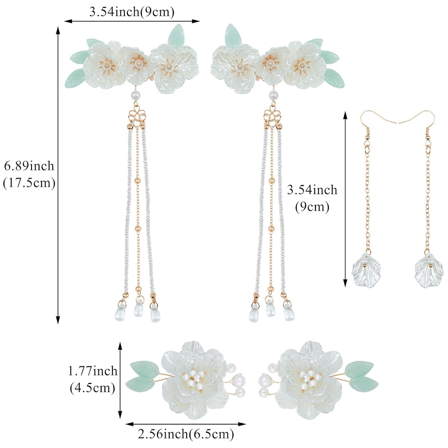 5 Pcs Flower Chinese Tassel Hair Stick Crystal Pearl Hanfu Hair Pins Classical Floral Bride Wedding Accessories for Women