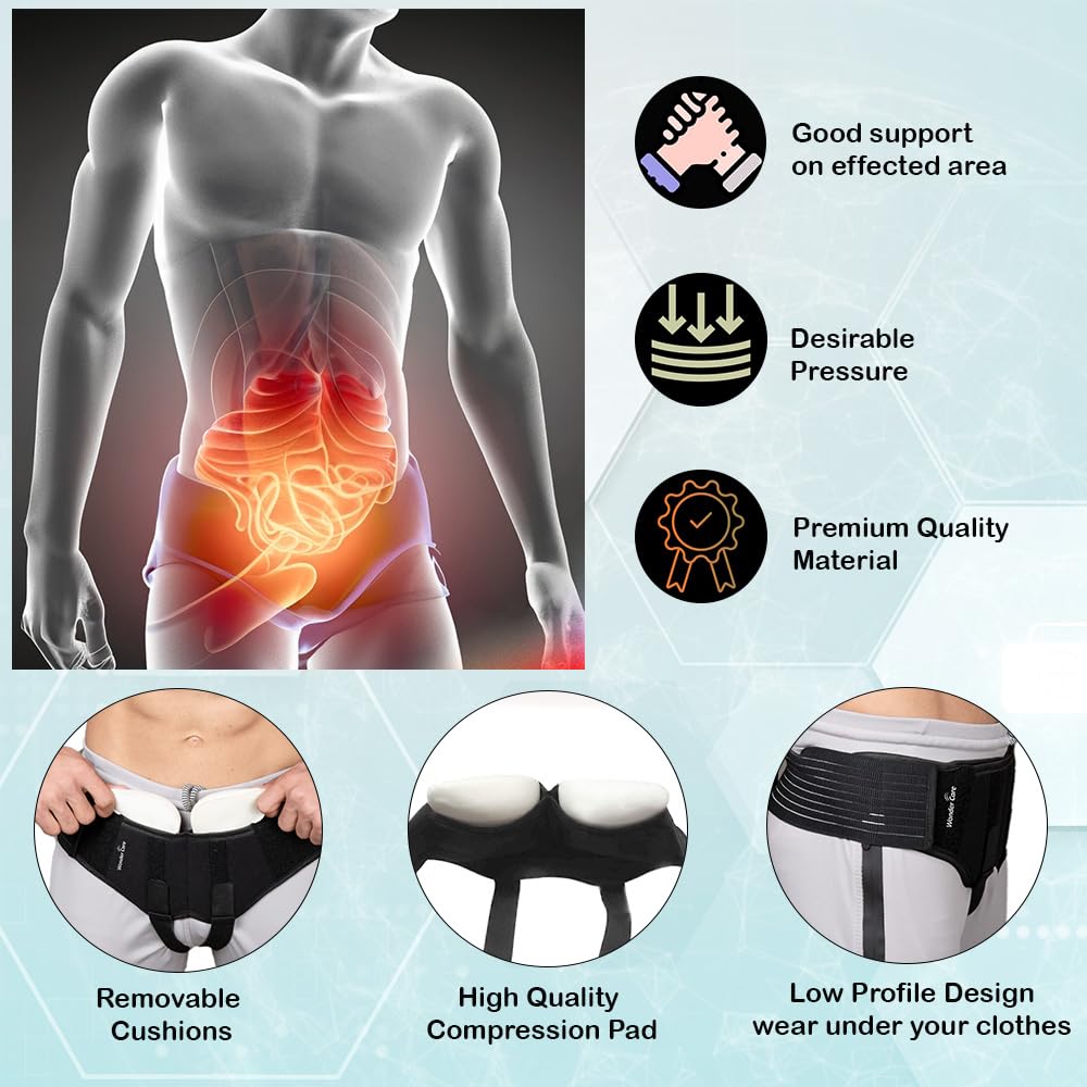 Wonder Care- Inguinal Hernia Support post-surgery Hernia pain relief Truss Brace for Double Inguinal or Sports Hernia with 2 Removable Compression Pads & Adjustable Groin Straps-Large
