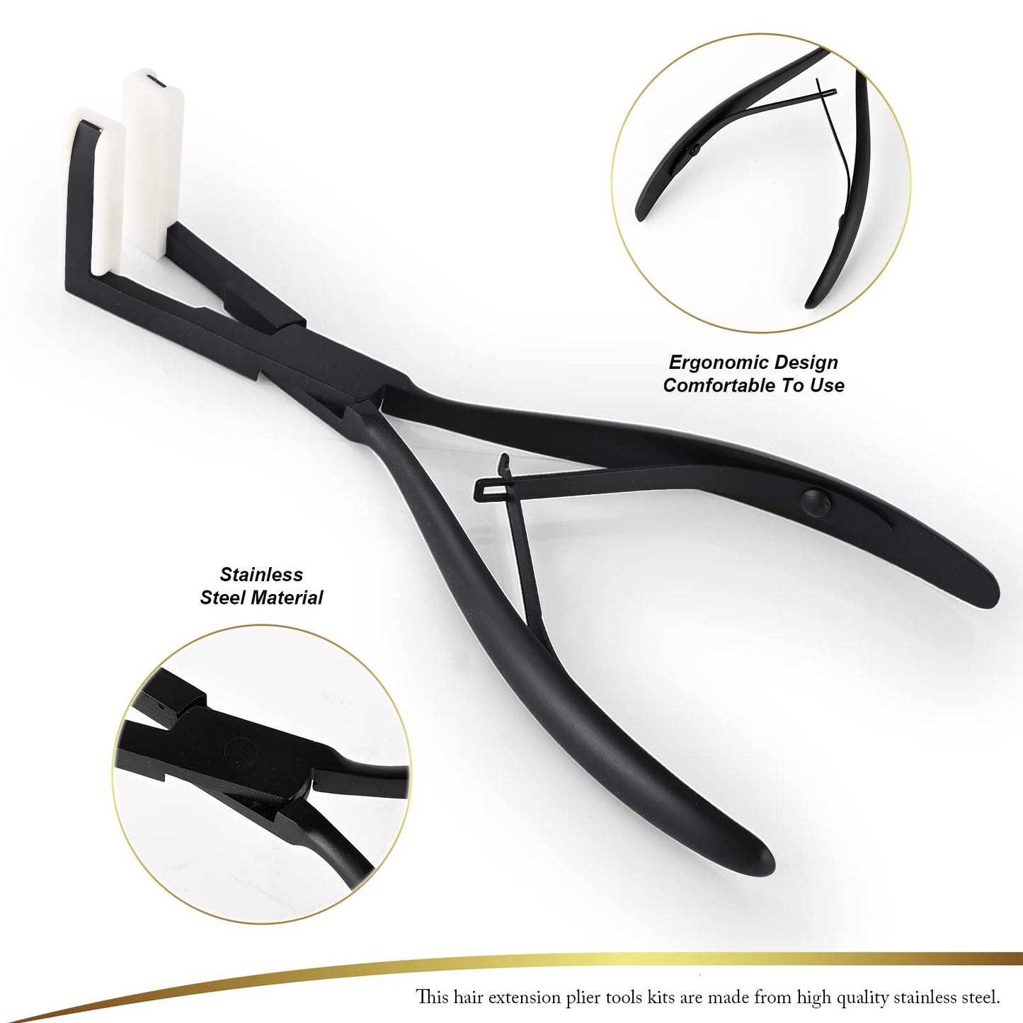 EHDIS Hair Extensions Tools Kit Tape in Hair Sealing Pliers Flat Surface Hair Extension Tools with Double Sided Replacement Adhesive Hair Extension Tape Tabs (Black)