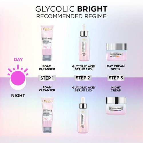 L'Oreal Paris Glycolic Bright Daily Foaming Facial Cleanser - 50ml | Revitalize Dull Skin for a Glowing Complexion