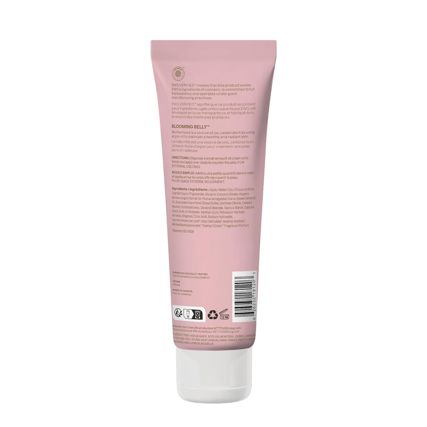 ATTITUDE Pregnancy Nourishing Body Cream - EWG Verified, Vegan & Plant-Based with Argan Oil | 8 Fl Oz