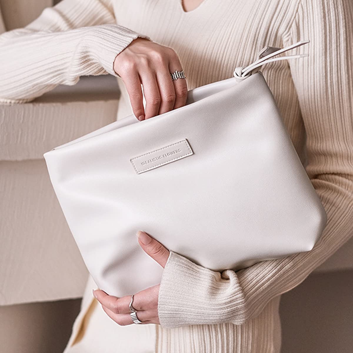 cirea Creamy Puffer Large Capacity Travel Cosmetic Bag for Women Skincare Care with Compartments White Makeup Bag (Egg White)