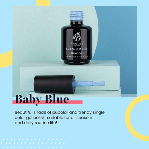 Beetles Baby Blue Gel Polish, 15ml Blue Gel Nail Polish Soak Off Nail Art Manicure Salon DIY Design at Home Gifts for Woman