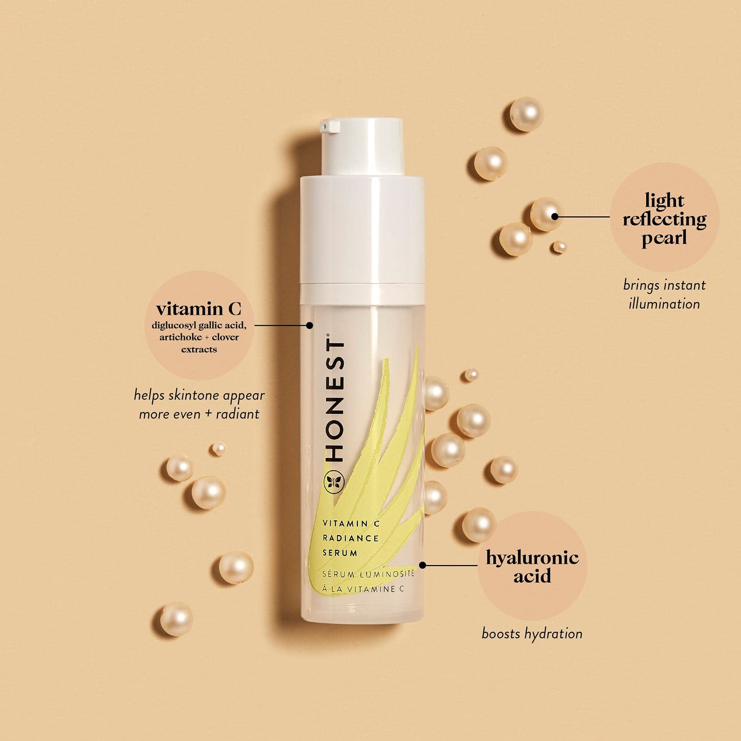Honest Beauty Vitamin C Radiance Brightening Serum | Improves Skin Tone + Complexion | Vitamin C, Pearl, Hyaluronic Acid | EWG Verified + Cruelty Free | 1 fl oz