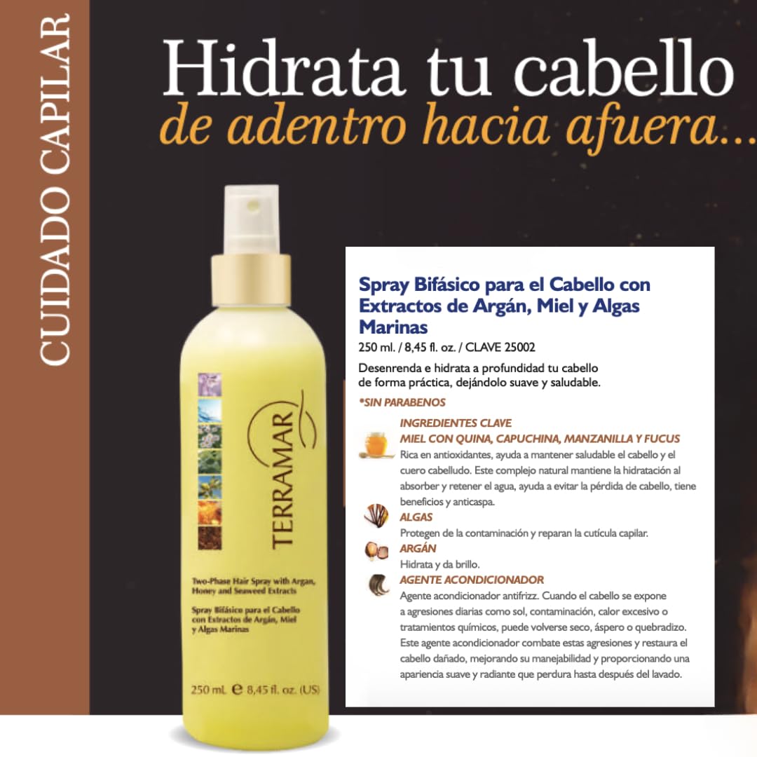 Terramar Two-Phase Hair Spray - Argan & Honey Conditioning Treatment | Paraben-Free, 8.45 fl oz