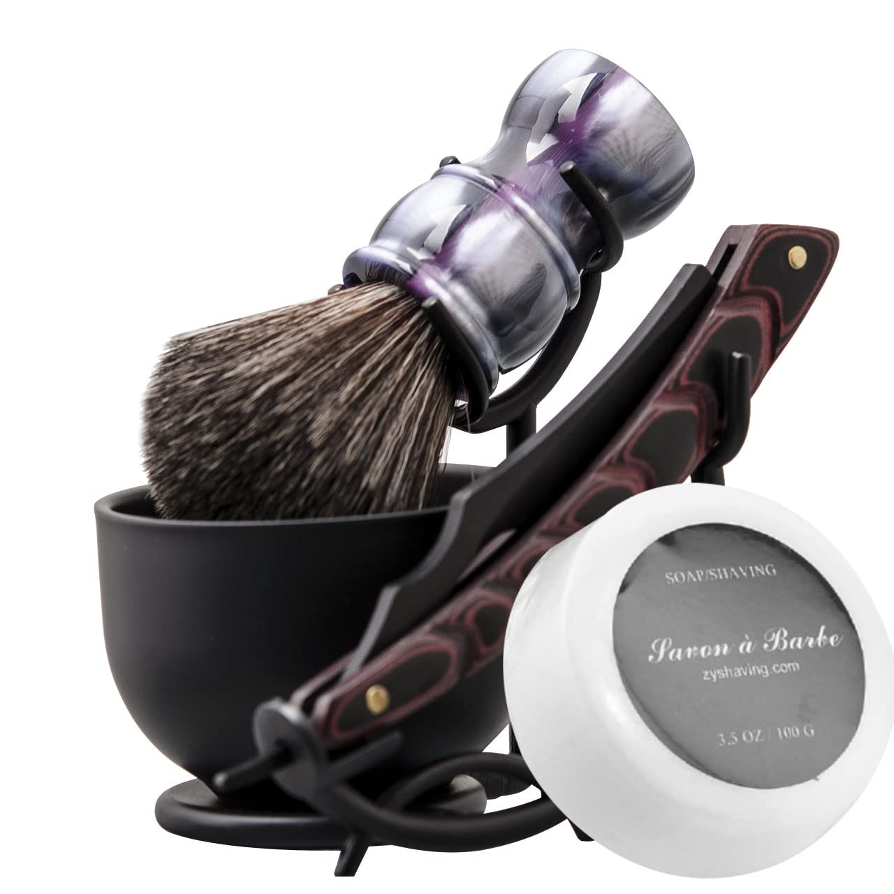 Grandslam Shaving Kit - Straight Razor, Leather Strop, Bowl & Stand, Shaving Brush, Soap - Gift for Men