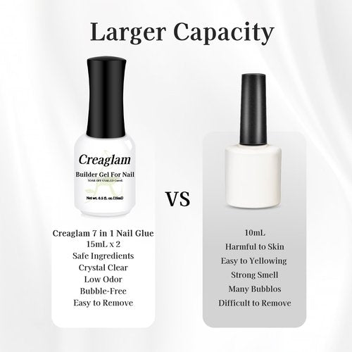 Creaglam Women Builder Gel for Nails: 2Pcs 7 in 1 Clear Builder Nail Gel Set for Fast Nail Art Set DIY Home Manicure - 15ml Extension Strengthener for Nails Art Design