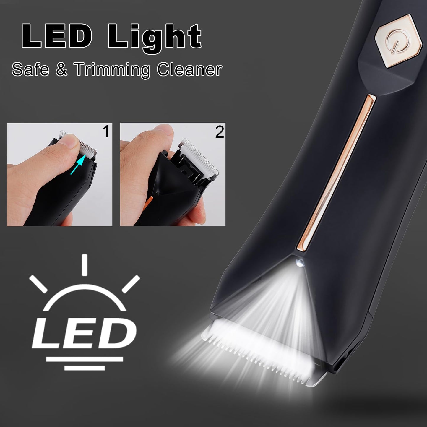 Groin Hair Trimmer for Men KSIAOS Trimmer for Men Electric Ball Trimmer/Shaver Waterproof Pubic Groin Body Hair Trimmer with Ceramic Blade Heads for Wet/Dry Use, Body Groomer with Recharge Dock, Black
