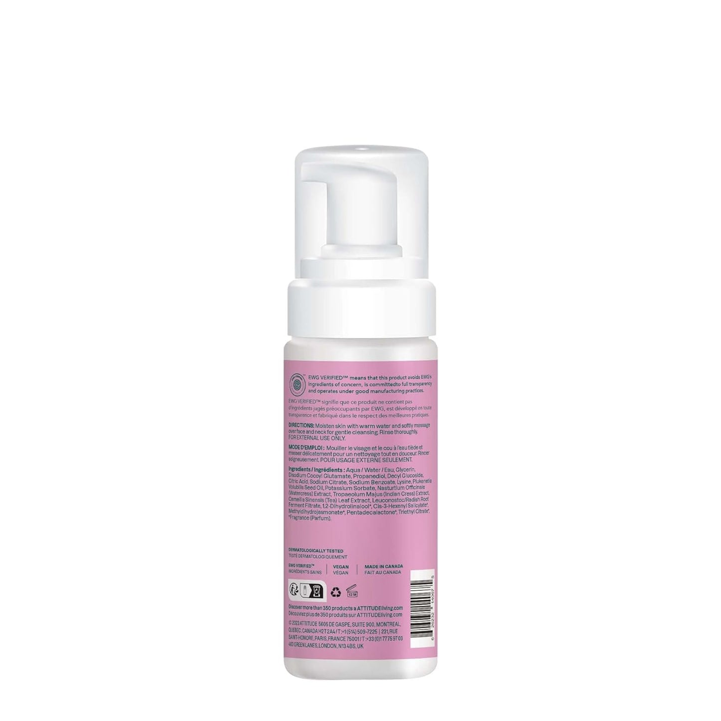 ATTITUDE Micellar Foaming Facial Cleanser - EWG Verified, Vegan Formula with White Tea Leaves | 5 Fl Oz