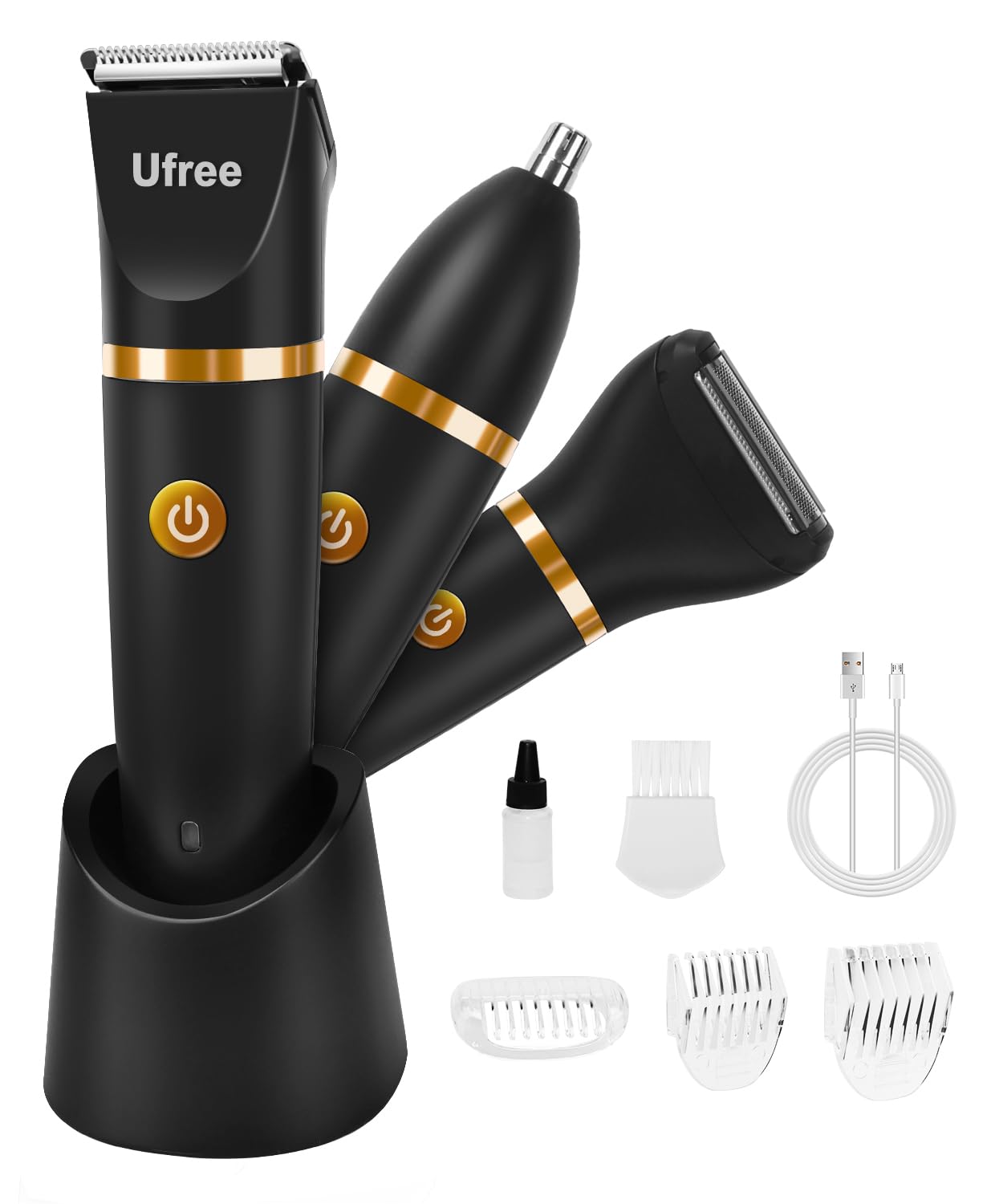Ufree Body Hair Trimmer for Men, Manscape Ball Pubic Hair Trimmer, 3 in 1 Men Grooming Kit for Groin, Waterproof Body Electric Shaver Razor, Replaceable Ceramic Blade, Gifts for Men, Black