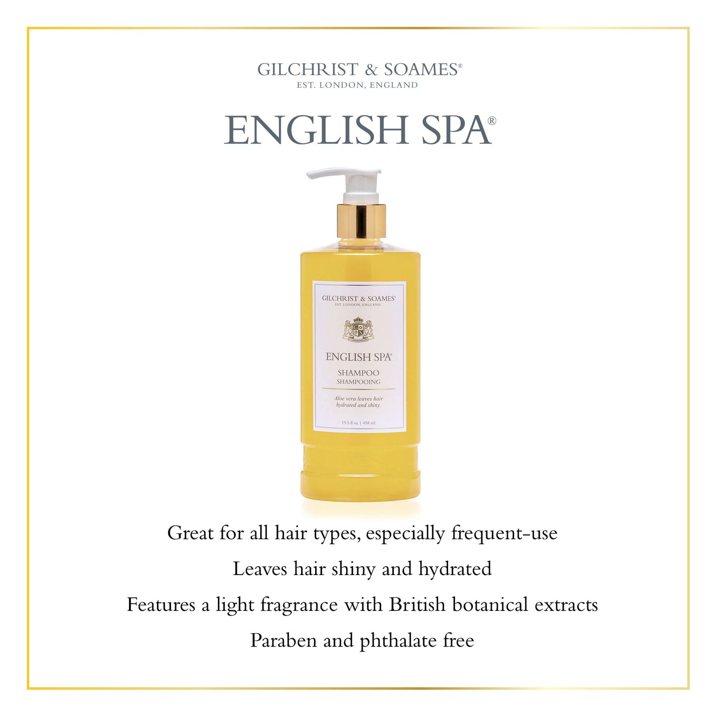 Gilchrist & Soames English Spa Shampoo - 15.5oz - Citrus and Herbal Notes, All Hair Types, Zero Parabens, Sulfates, and Phthalates