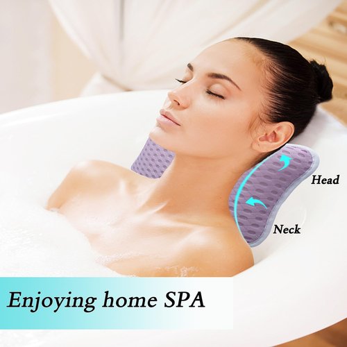 Bath Pillows for tub,Home Spa Pillows for Bathtub, Hot Tub,Head and Neck Support with 2 Strong Suction Cups,Purple