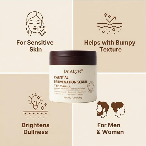Essence Revitalizing Scrub - Turmeric & Glycolic Acid Treatment for Sensitive Skin | 8.8oz Lavender Cream