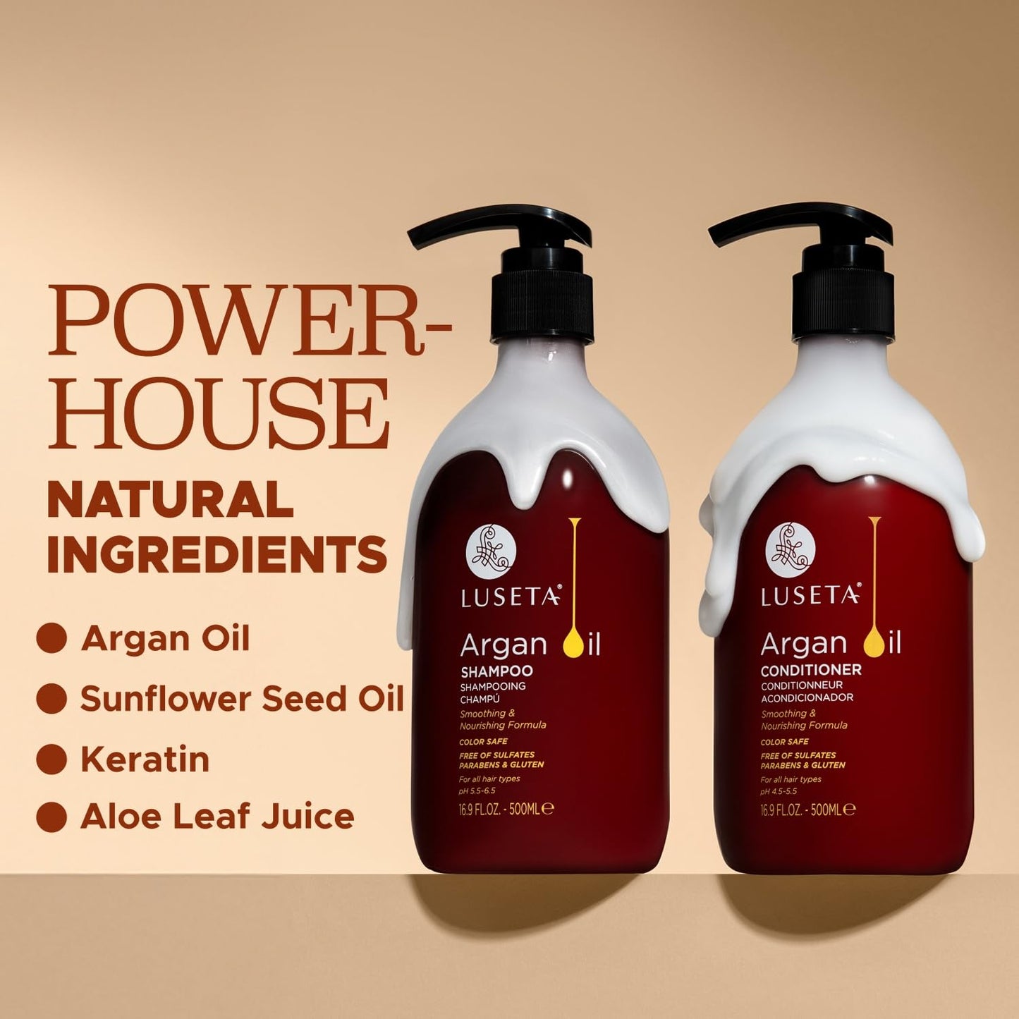 Luseta Hyaluronic Acid Moisturizing Shampoo & Conditioner Set for Dry and Damaged Hair, Sulfate Free Shampoo and Conditioner for Women Infused with Argan Oil and Shea Butter Paraben-Free2 x 16.9oz