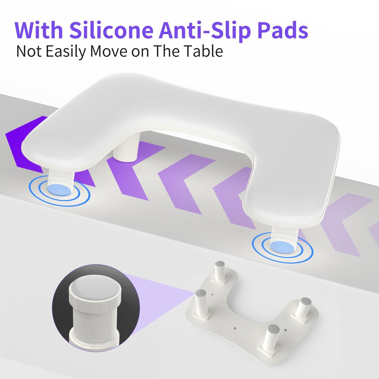ZIZZON Height Adjustable U-shaped Arm Rest, Manicure Nail Pillow Hand Rest Microfiber PU Leather Nail Cushion for Nails Tech